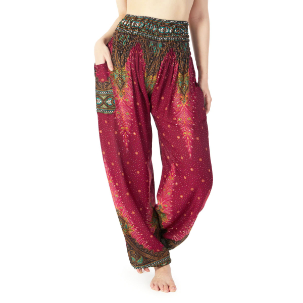 Yoga-Harembroek Medium Pauw rood